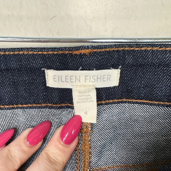 Eileen Fisher Cotton Stretch Dark Wash Denim Slim Straight Leg Jeans 4 - Picture 7 of 14